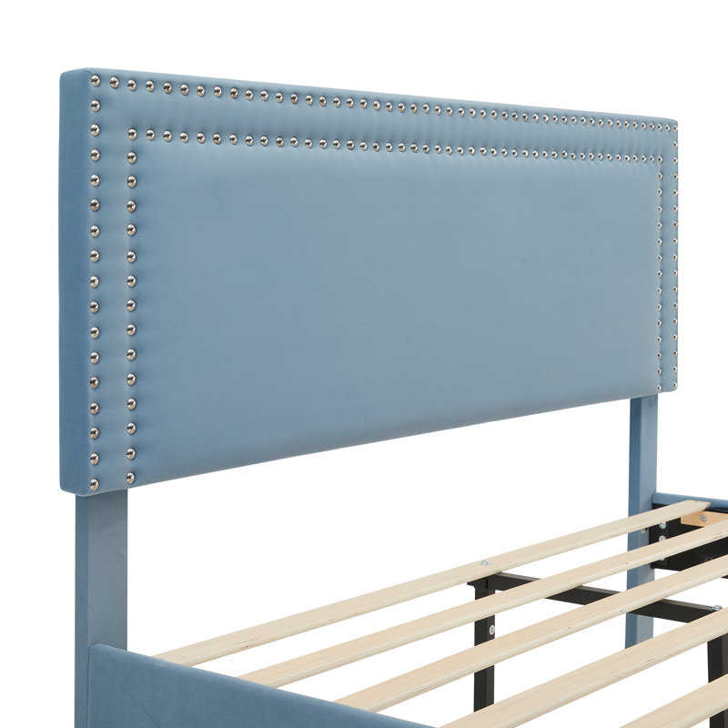 Grand lit tapissier avec 2 tables de chevet - Ensemble de chambre à coucher moderne, Grand