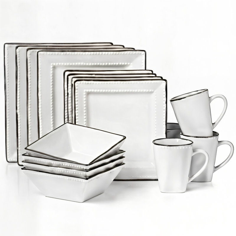 Service de table 16 pièces en grès perlé Lorren Home Trends, Blanc