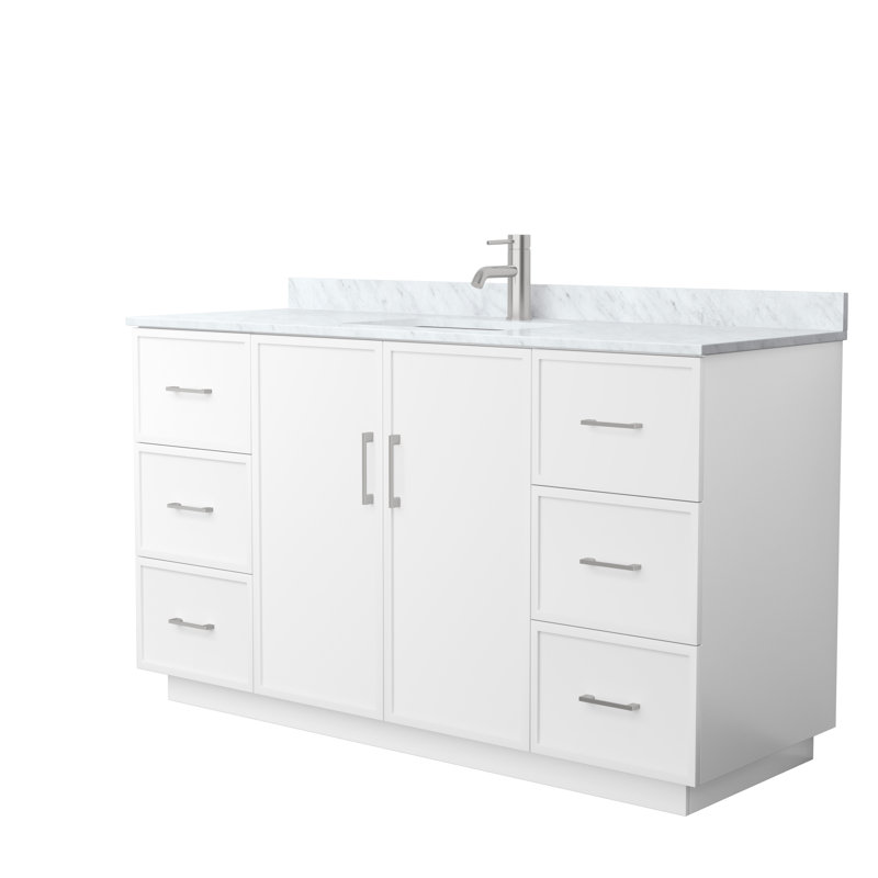 Ensemble de meuble-lavabo simple 60 po Elan TK, Blanc, Nickel brossé