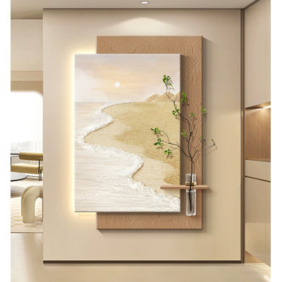 Art mural à la crème de style marin avec vase et verdure