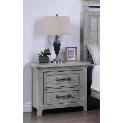 Light Grey Wood Nightstand - Two Drawers, Metal Pulls, Bedroom Furniture | Gift Idea