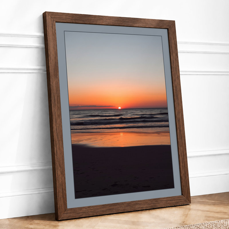 Sunset Over Open Water Coastal - Print, Walnut, A4 - 29.7 x 21.0 cm
