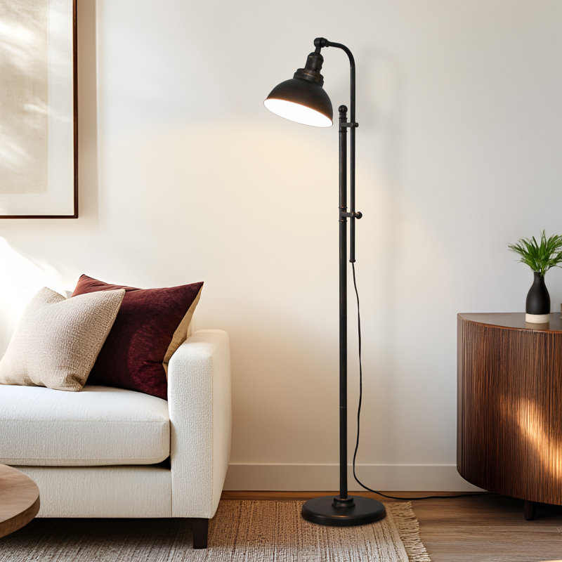 Lampe sur pied à DEL réglable en hauteur 65,5 po Dylan, abat-jour bol en métal, finition bronze vieilli