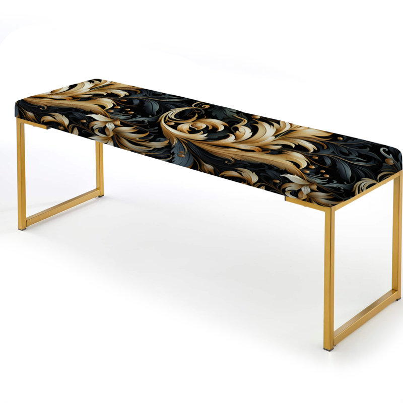 Banc de fleurs damassées noires et dorées I - Damask