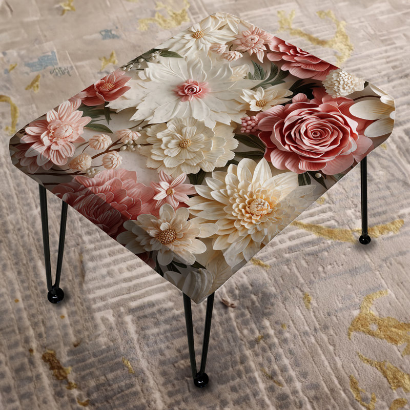 Pink And White Romantic Lace Whispers Flowers - Floral Rectangle Ottoman