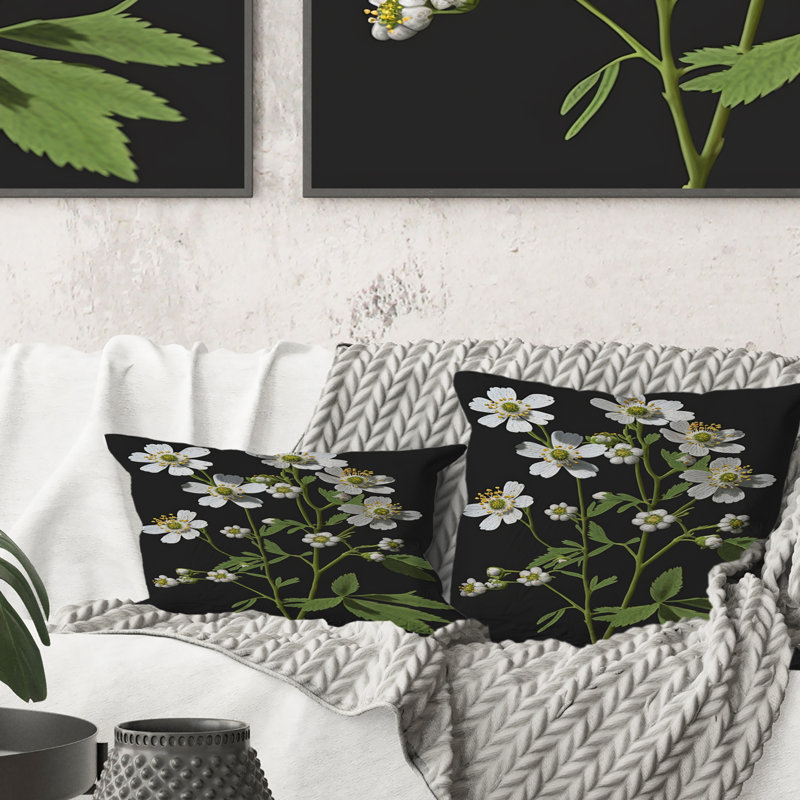 Coussin décoratif imprimé floral gris sur fond noir Diphallia II