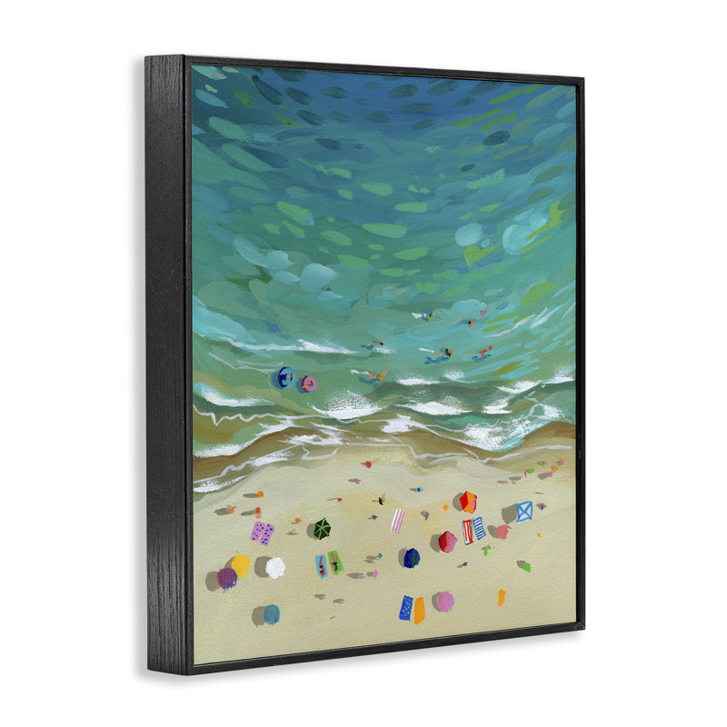 Vue aérienne de la plage avec des parapluies, estampe numérique, conception de Brook Page, H 30 po x l 24 po