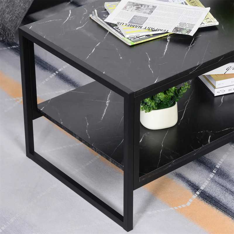 Clida Coffee Table with Storage, Black, Black