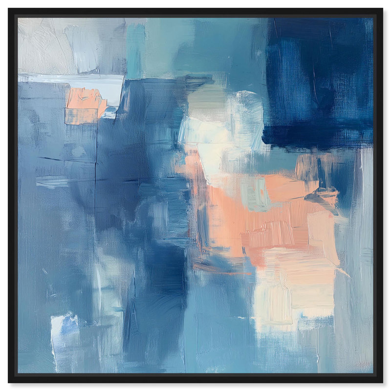 «Whispering Blue II», art abstrait bleu par , H 13 po x l 13 po, Cadre flottant noir