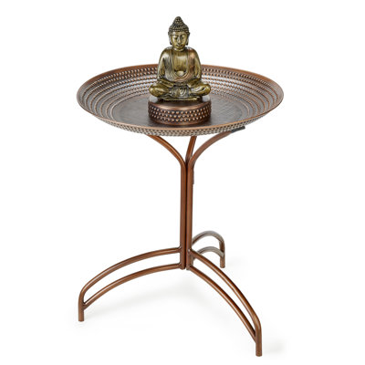 20" Copper Birdbath with Meditating Buddha and Collapsible Stand