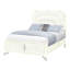 Grand lit à panneau beige avec tête de lit à DEL, style moderne, sommier tapissier requis, pieds géométriques, coins arrondis, bois massif et fabrication, revêtement pour chambre à coucher avec design, nécessaire, rebords, rembourrage,