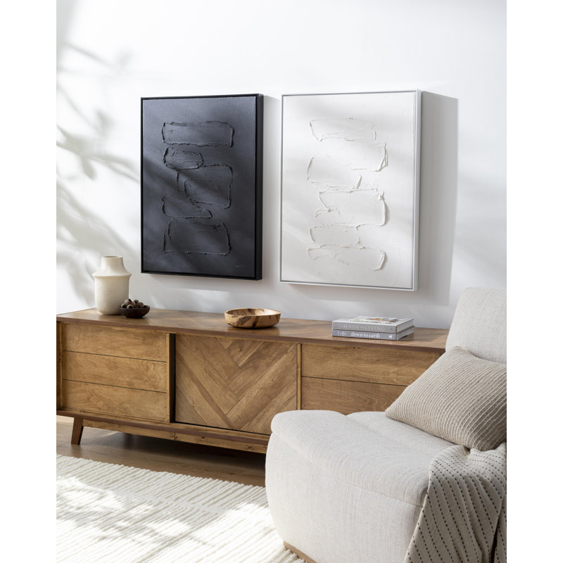 Peinture abstraite Adriana, H 48 po x l 36 po, Noir, noir, noir, noir