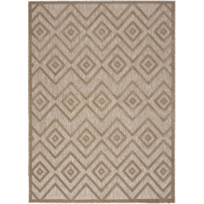 5' X 7' Natural Beige Argyle Indoor Outdoor Area Rug