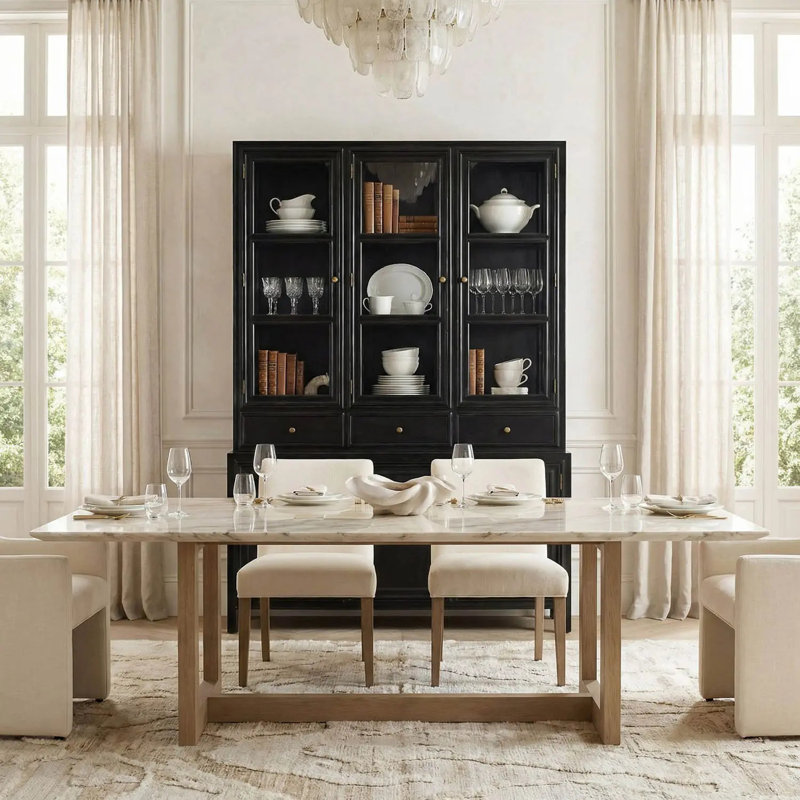 Colonial Solid Wood China Cabinet, Hand Rubbed Black
