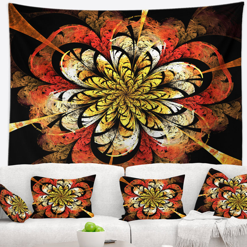 Tapisserie fleur abstraite fractale, H 32 po x l 39 po