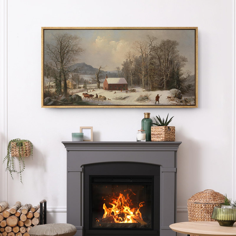 «Rustic Countryside Countryside Snow Winter Homestead Serenity», reproduction d'art sur toile, H 30 po x l 60 po, Naturel