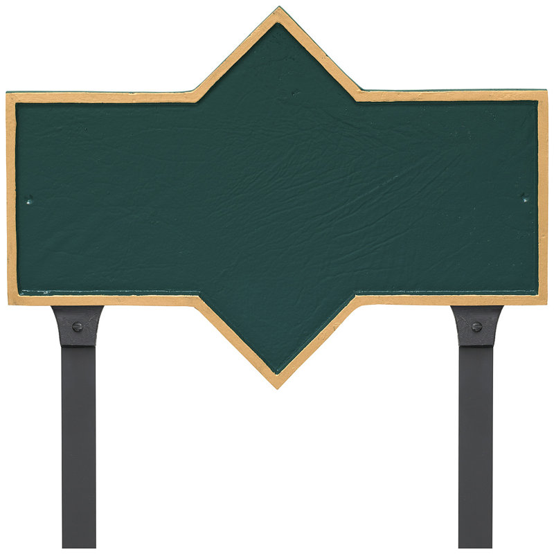 Plaque d'adresse rectangulaire avec piquet de jardin Piedmont, Vert chasseur / or, Oui