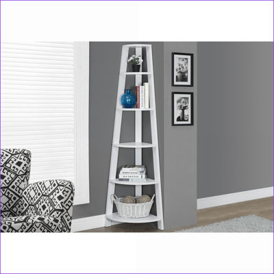 Bibliothèque d'angle contemporaine à 5 niveaux H 71 po pour bureau / chambre à coucher | Blanc neige | Panneau de particules