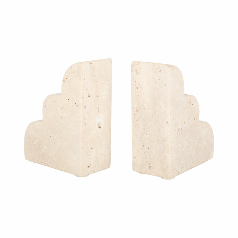 Madeleine Set Of Two 5" Tan Travertine Cloud Bookends
