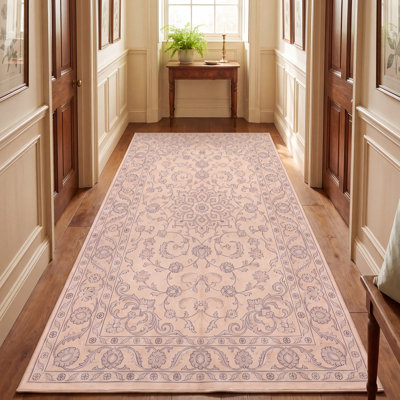 Tapis Bracken traditionnel de style persan audacieux, gris crème, ivoire, beige, rose, antidérapant, à poils courts, adapté à l'intérieur et à l'extérieur, pour salon, chambre, salle à manger, entrée, couloir, bureau, lavable