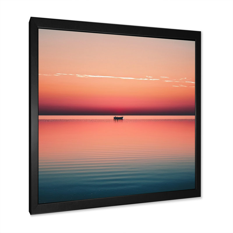 Kittanning Minimalistic Sunset During The Full Moon IV - Print on Canvas, Black Picture Framed Canvas, 16" H x 16" W x 1" D