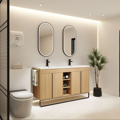 48" Bathroom Vanity with Two Sinks and Storage Racks
