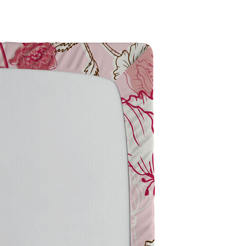 Drap-housse Ambesonne Poppy Simple Flowers Modern Framboise rose pâle / blanc