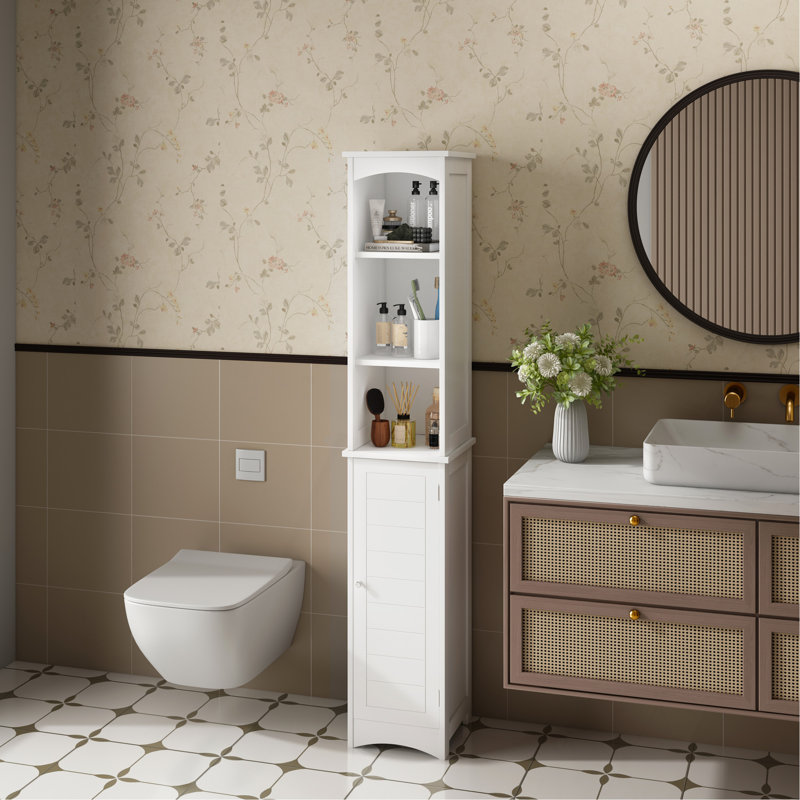 64.17'' Tall Bathroom Storage Cabinet with Adjustable Shelves,Slim 1 Doors Freestanding Cabinet with Anti-Tip, Open compartments, for Home, Small Spaces, Bathroom,Kitchen