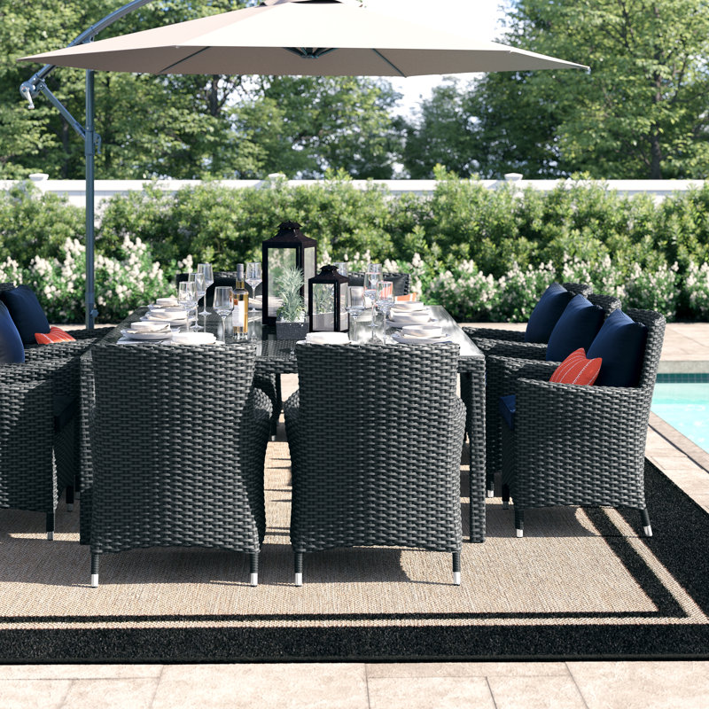 Ensemble repas d'extérieur avec tissu Sunbrella pour le patio de 11 articles Stopover de Modway, Toile bleu marine Sunbrella®