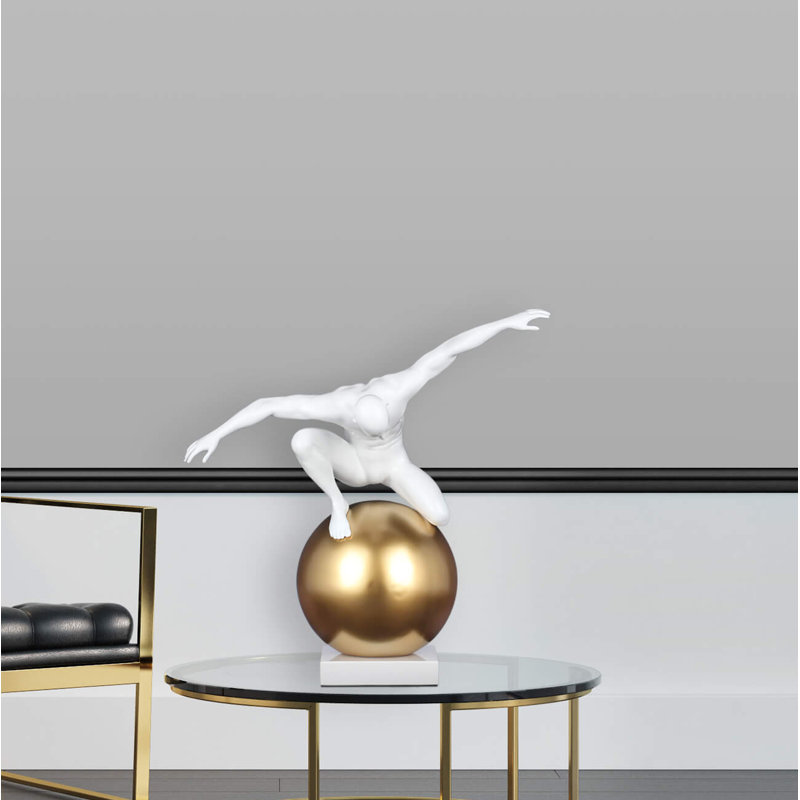 People Statue, White/Gold, 65cm H x 62cm W x 34cm D