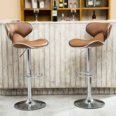 Revêtement de 2 coussins gonflables réglables couleur chameau avec base en similicuir pivotant à 360 degrés et repose-pieds pour rehausser le luxe moderne des espaces de vie, de salle à manger, de bar, de bureau, de plein air, de chameau.