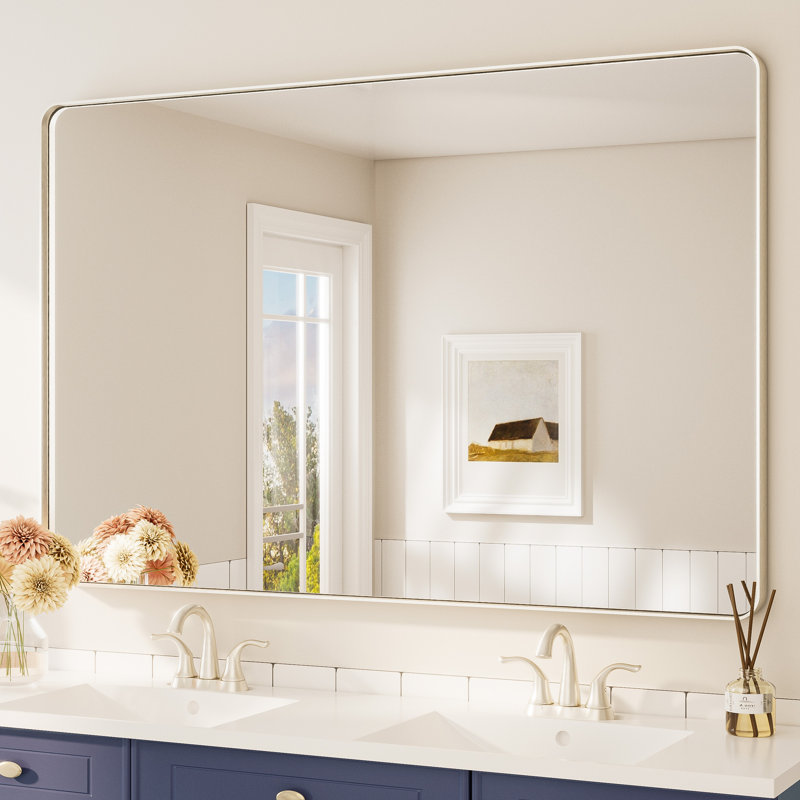 Bathroom Mirror with 1.2" Thick Aluminum Alloy Frame,Wall Mirror with Tempered Glass,Accent Mirror for Entryway,Dining Room,Bedroom