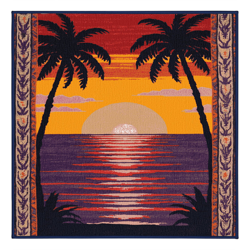 Washable Tropical Sunset Hawaiian Area Rug, Round 6'