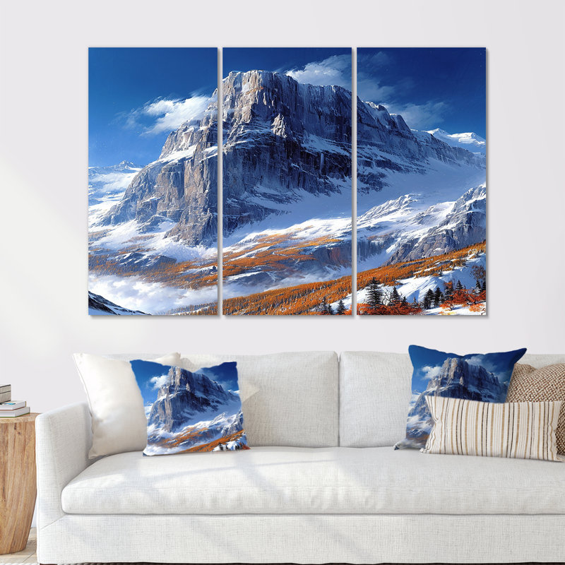 «Snowy Mountain Top - Winter Mountains», ensemble d'art mural, Toile tendue, H 32 po x l 48 po x P 1 po