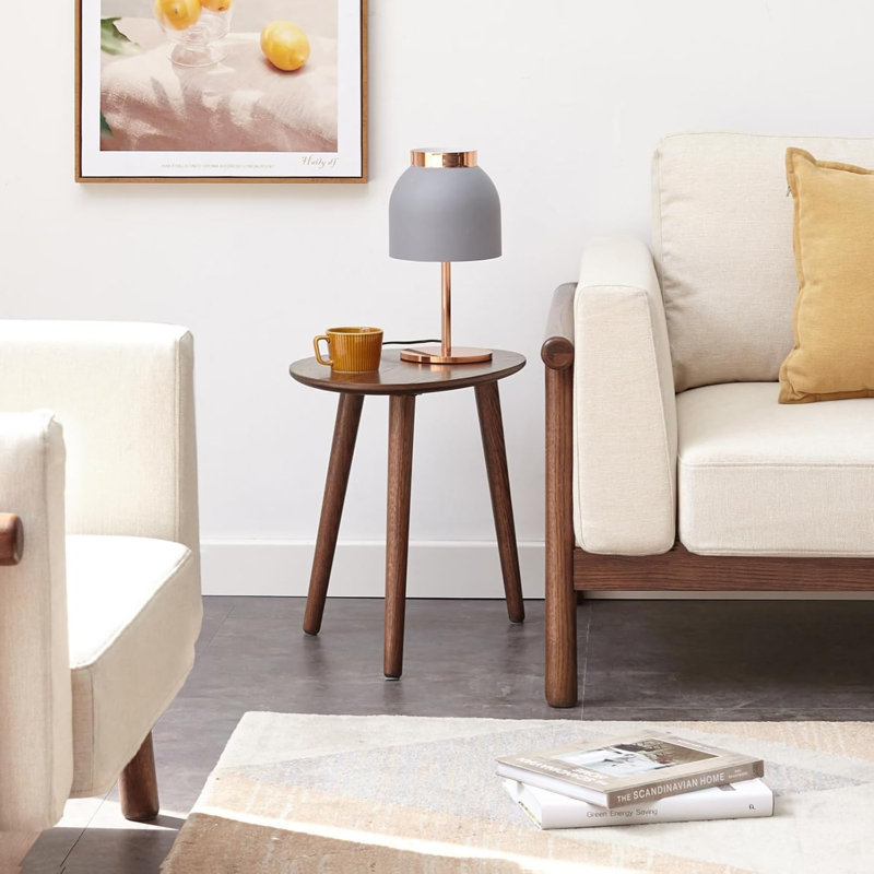 19"W Solid Oak Mid-Century Modern Oval Side Table, Brown Oak, 17.7" H x 19.68" W x 19.68" D
