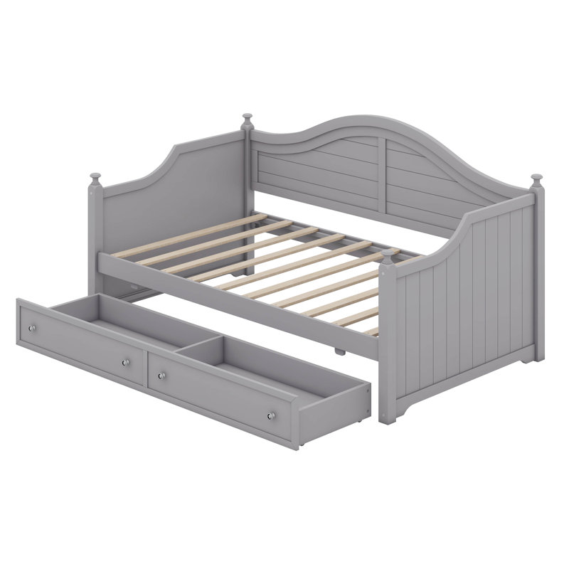 Lit de jour simple avec tiroirs, structure de lit de jour en bois, Gris clair
