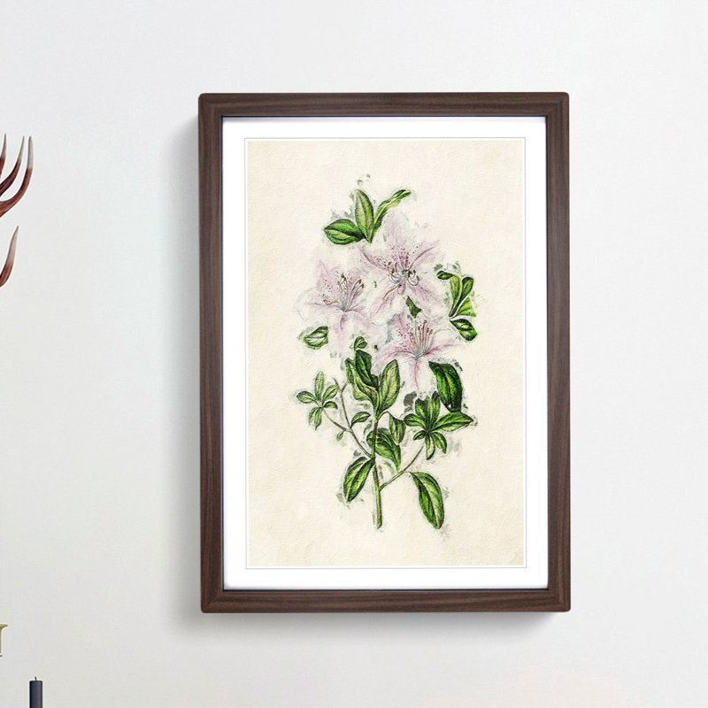 Illustration of Pink Azaleas - Picture Frame Painting Print, 48cm H x 36cm W x 2cm D, Walnut Framed
