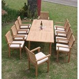 9 Pc Luxurious Grade-A Teak Dining Set - 94" Rectangle Table And 8 Hari Stacking Arm Chairs #01Hr7