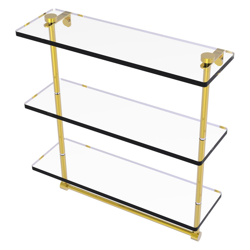 Gober 3 Piece Tiered Shelf with Towel Bar, 18" H x 16" W x 5" D, Polished Brass