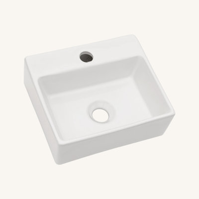 Lavabo de salle de bain mural rectangulaire en céramique blanche 13,6 x 11,6 pouces avec trou de robinet simple