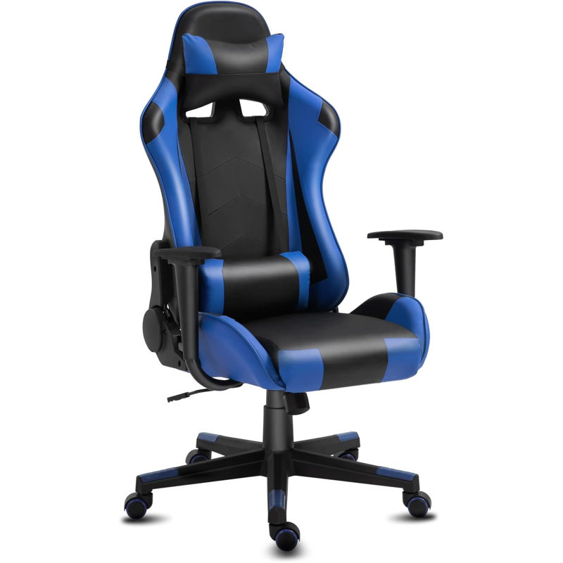 Inbox Zero Adjustable Reclining Ergonomic Swiveling PC & Racing Game Chair, Black/Blue