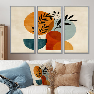 «Blue and Orange Boho Minimalist Geometric Plant - Botanicals Large Wall Art Print», ensemble