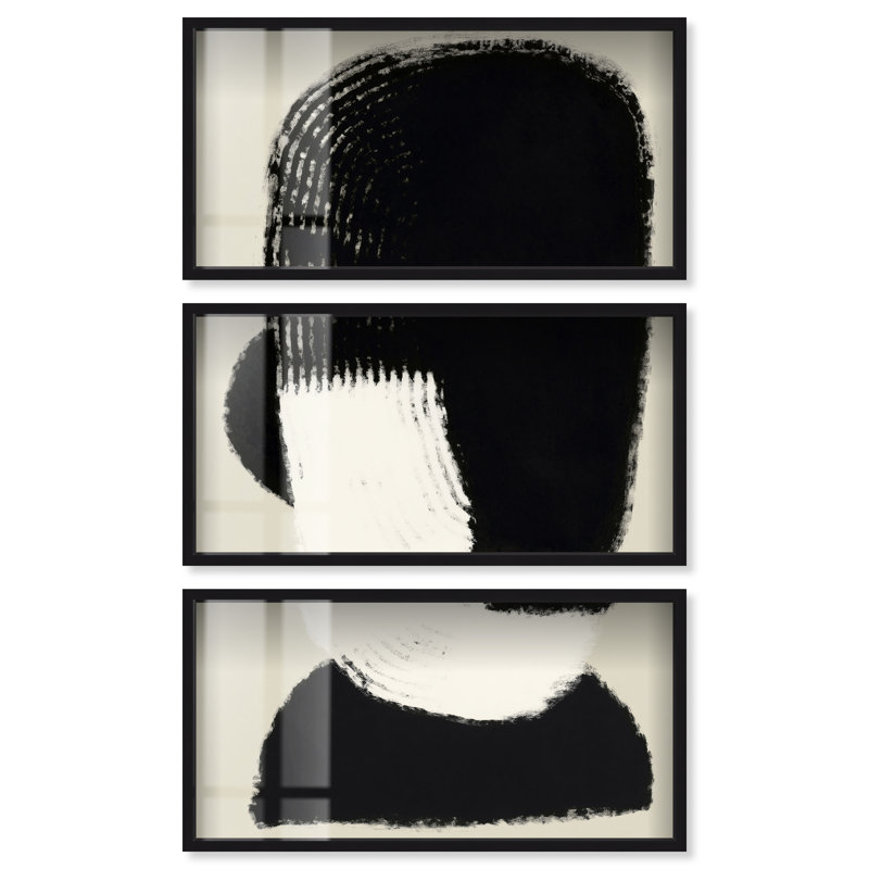Ensemble d'art bohème minimaliste « Graphite Presence » par Art Remedy, cadre noir, 44 x 22 pouces., 23.5"H x 45.5"W