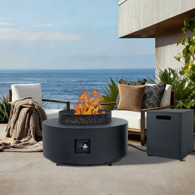 3-Piece Propane Fire Pit Table, 65,000 BTU Propane Smokeless Fire Pit Table with 16" Tank Side Table, Baking Sheet, Wind Guard