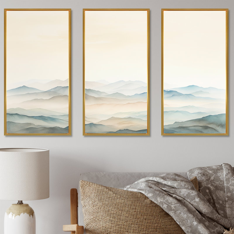 «Mountain Silent Beauty I - Landscape Mountains», ensemble d'art mural, Gold Floater Framed, H 40 po x l 60 po x P 1 po