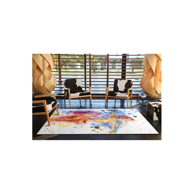 Tapis décoratif lavable à motif dessiné enfant fille, Rectangle 3 pi 3 po x 4 pi 11 po