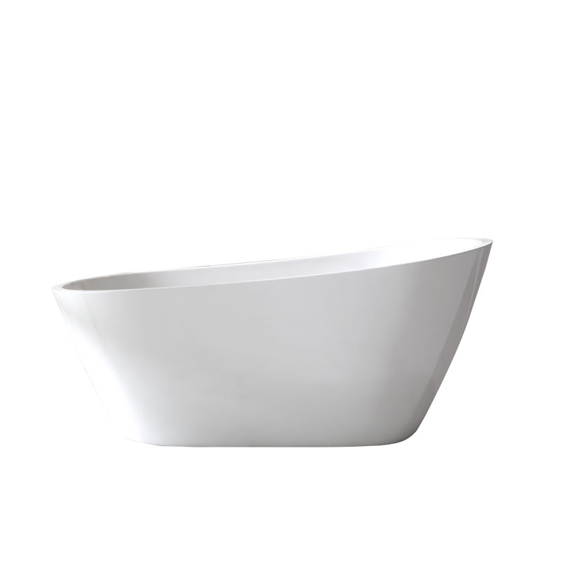 Baignoire autoportante ovale autoportante de 67 po au fini blanc brillant, trop-plein, bonde escamotable, baignoire contemporaine en acrylique pour salle de bain
