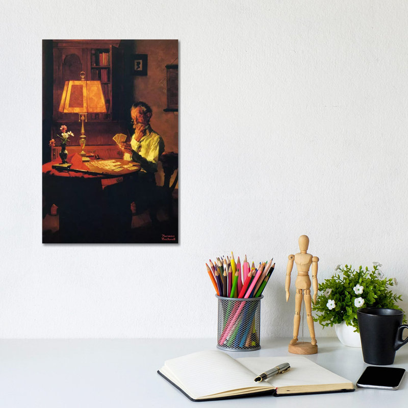 Man Playing Cards By Lamplight by Norman Rockwell - Wrapped Canvas Gallery-Wrapped Canvas Giclée, 20.32 cm H x 30.48 cm W