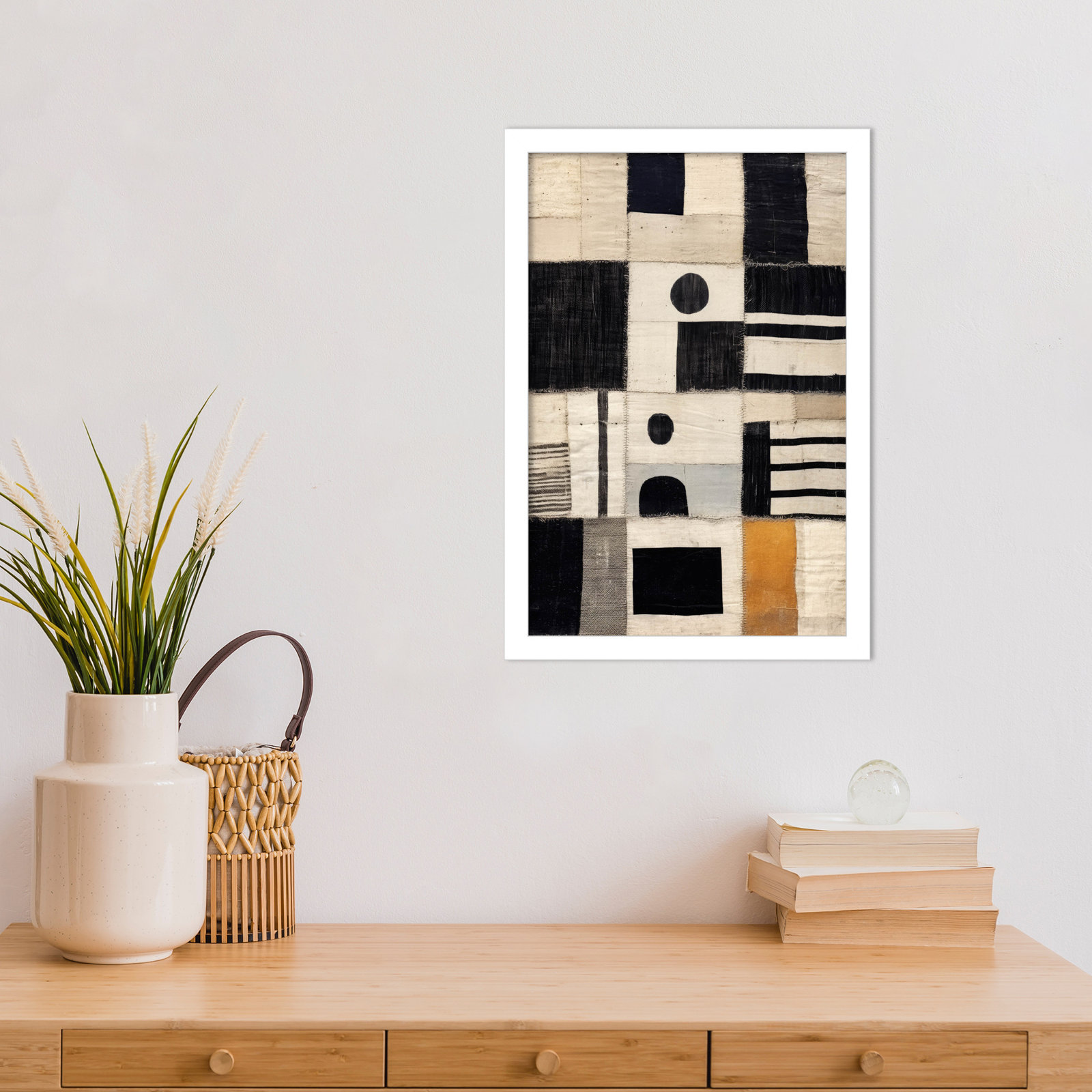 Sewn Fabric by Treechild  Wood Framed Wall Art Print, 17" H x 12" W, White