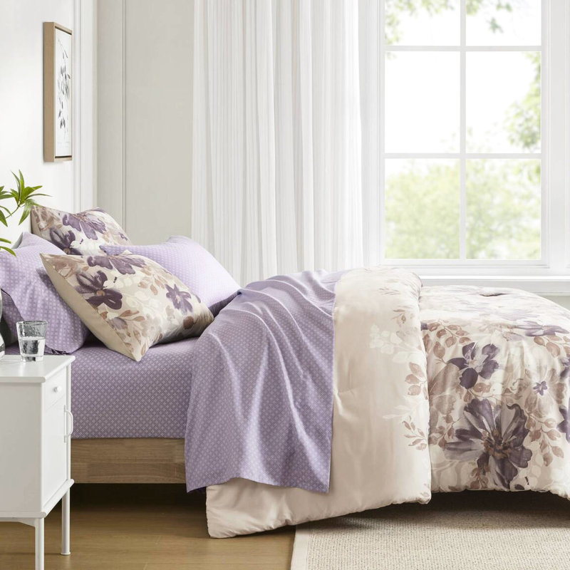 Floral taupe - draps en microfibre doux, profondeur du matelas